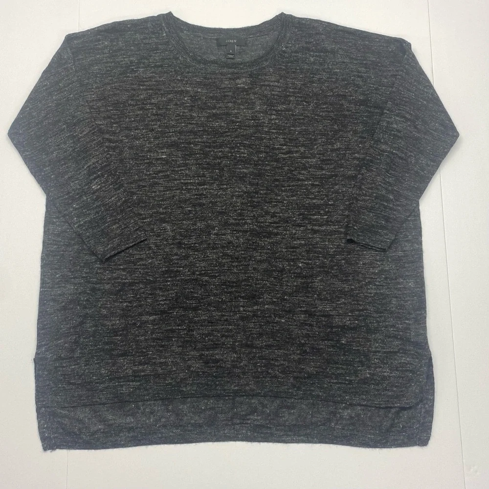 J. Crew Charcoal Gray Crewneck Sweater W SM 3/4 SL LINEN ALPACA WOOL ACRYLIC